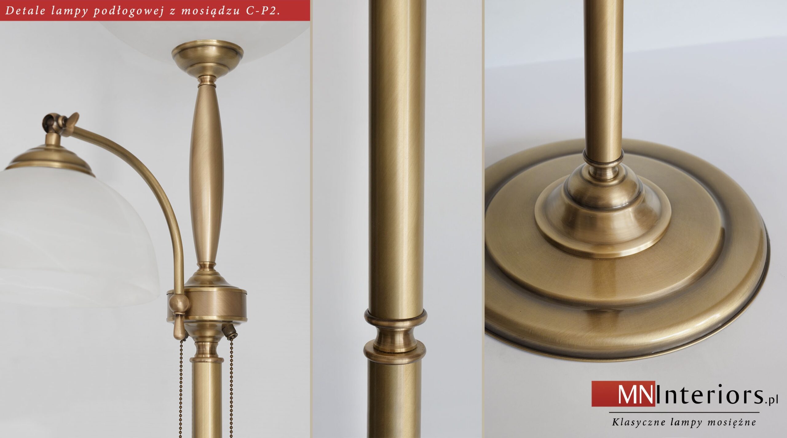Lampa podłogowa mosiężna do salonu C-P2 - obrazek 2