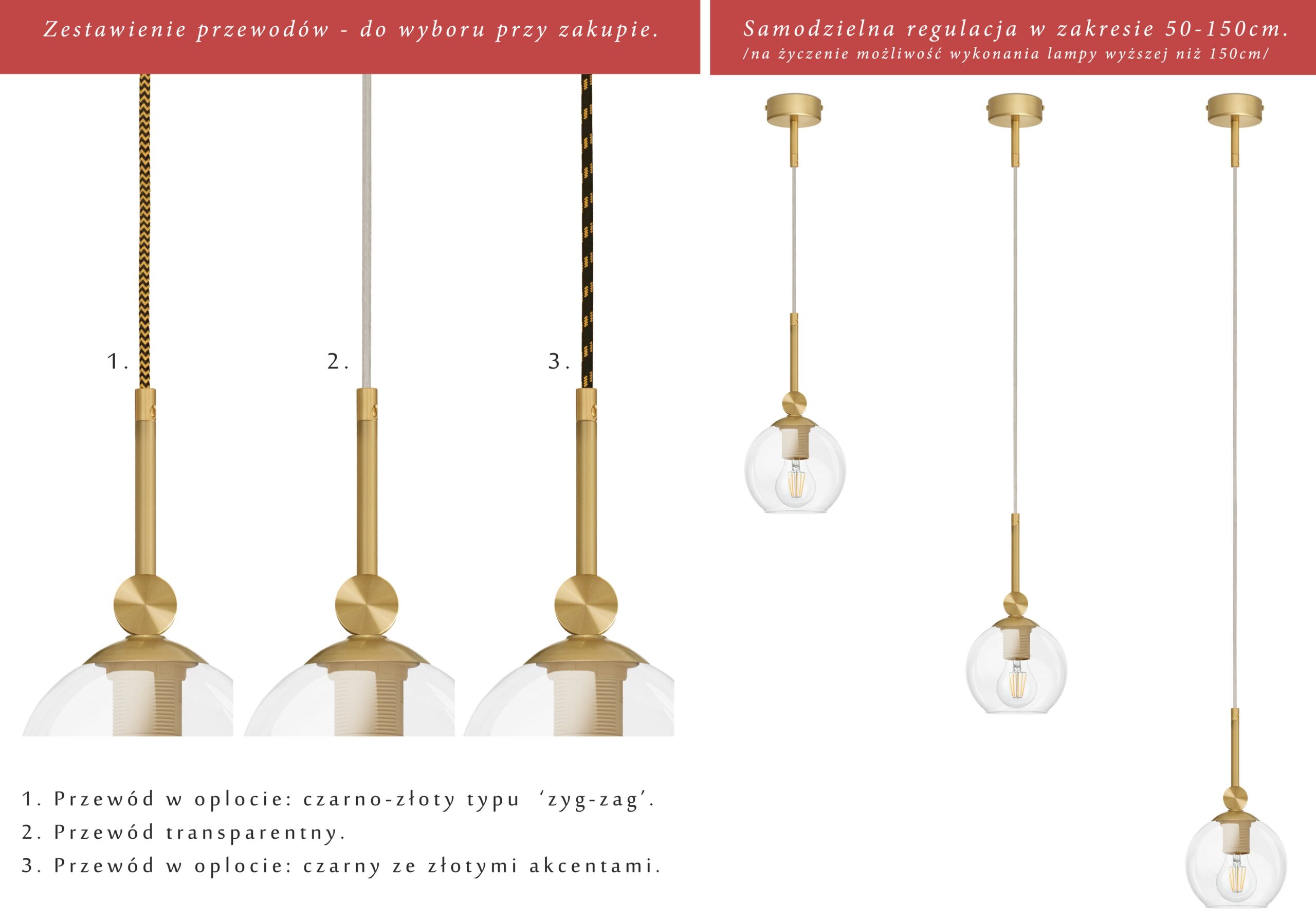 Złota lampa z transparentnym przewodem KT-S1G - obrazek 2