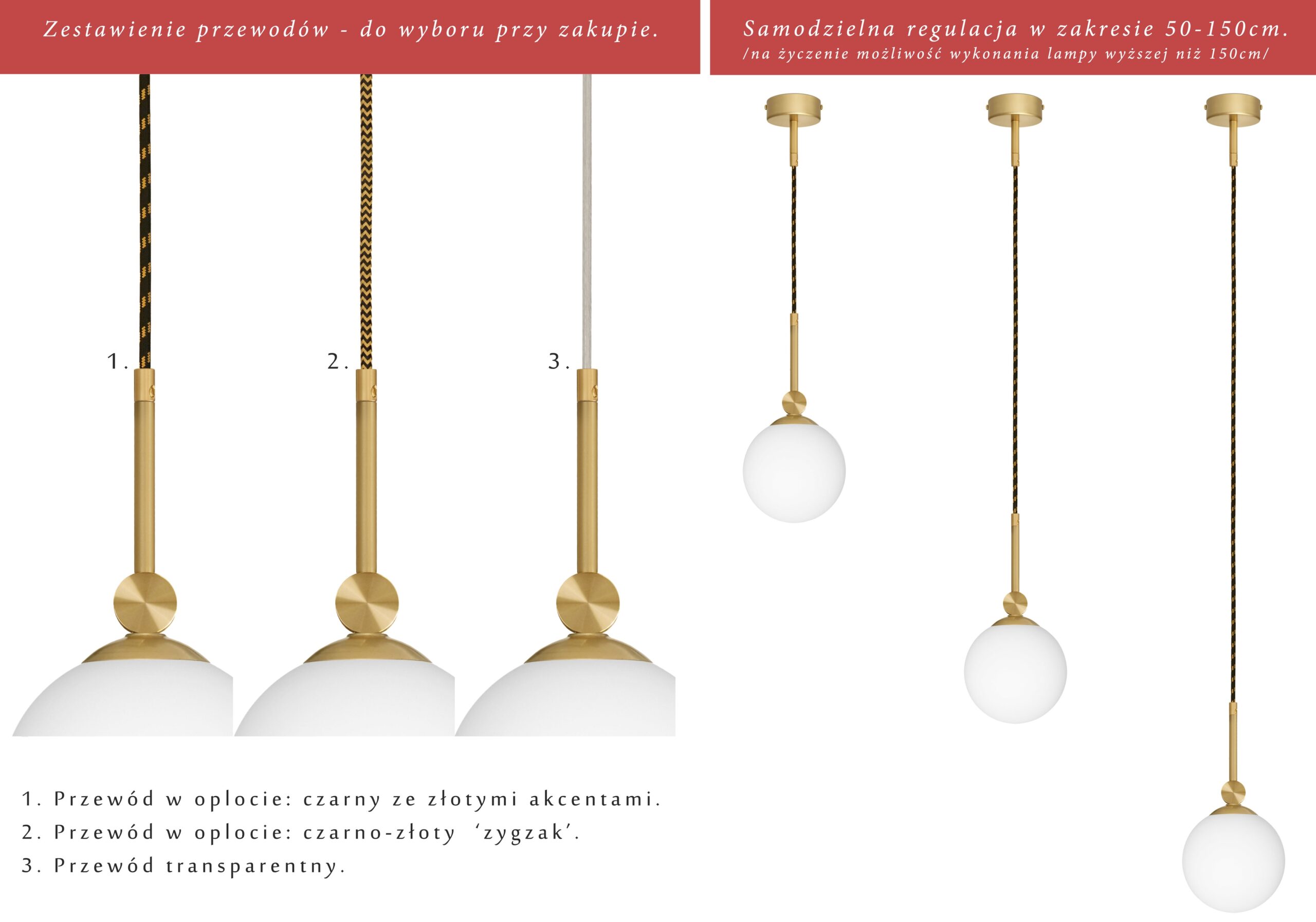Złota lampa wisząca z białą zamkniętą kulą GP-S1G - obrazek 2