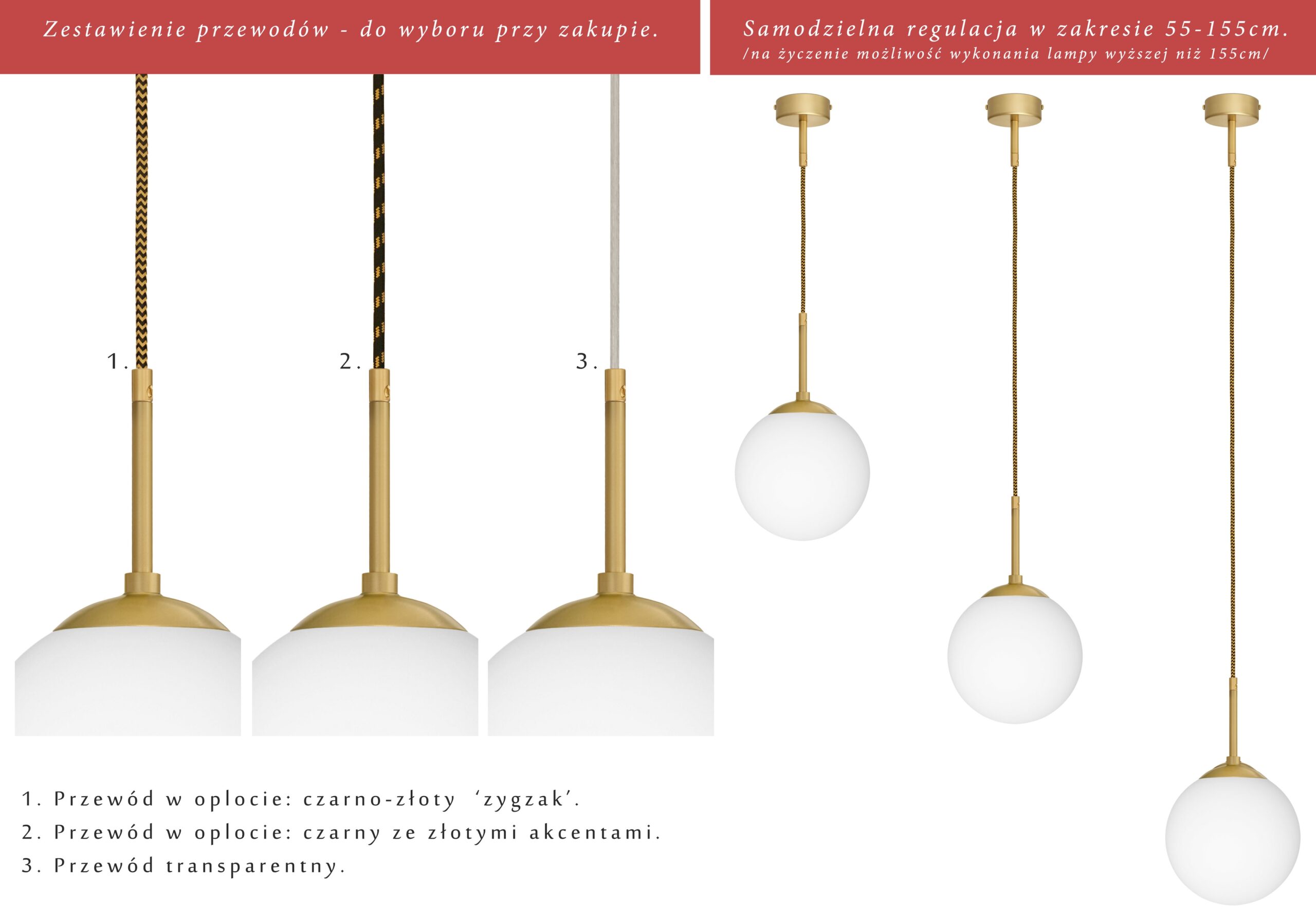 Nowoczesna złota wisząca lampa z kulą 20cm GP-S1GUD - obrazek 2