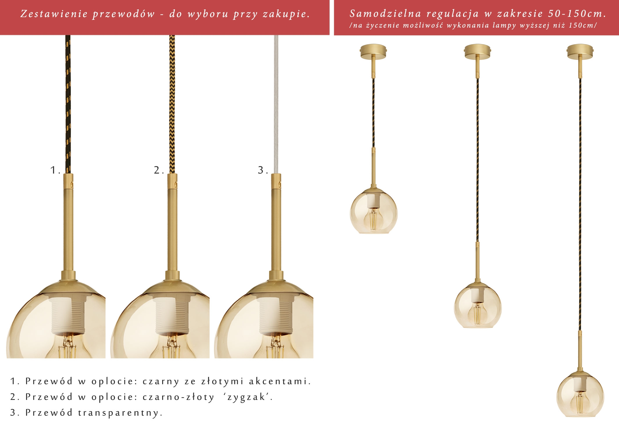 Pojedyncza lampa wisząca z mosiądzu GB-S1GU - obrazek 2