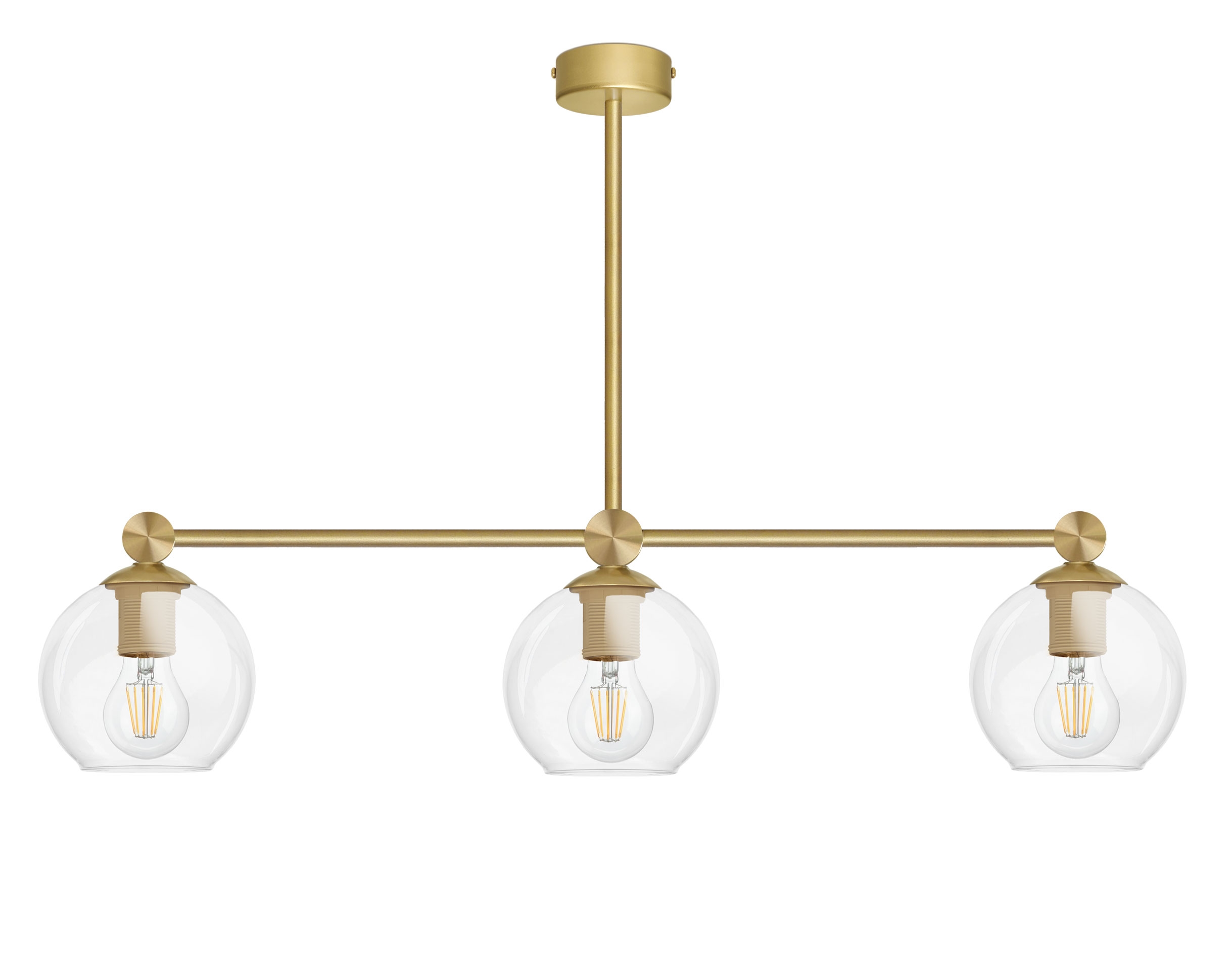 Złota lampa wisząca z 3 kloszami w linii KT-S3L