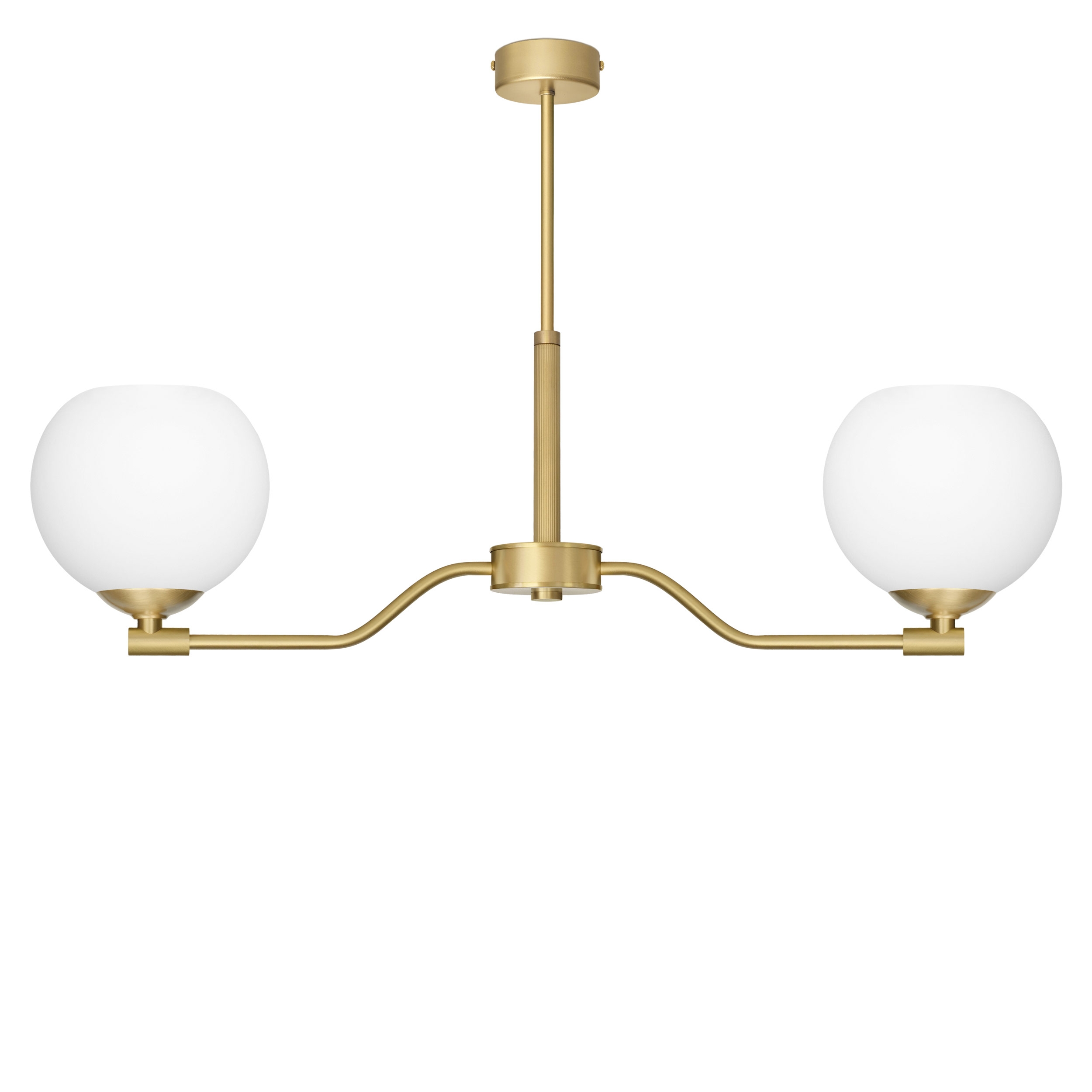 Elegancka lampa wisząca z dwoma białymi kulami EK-S2A