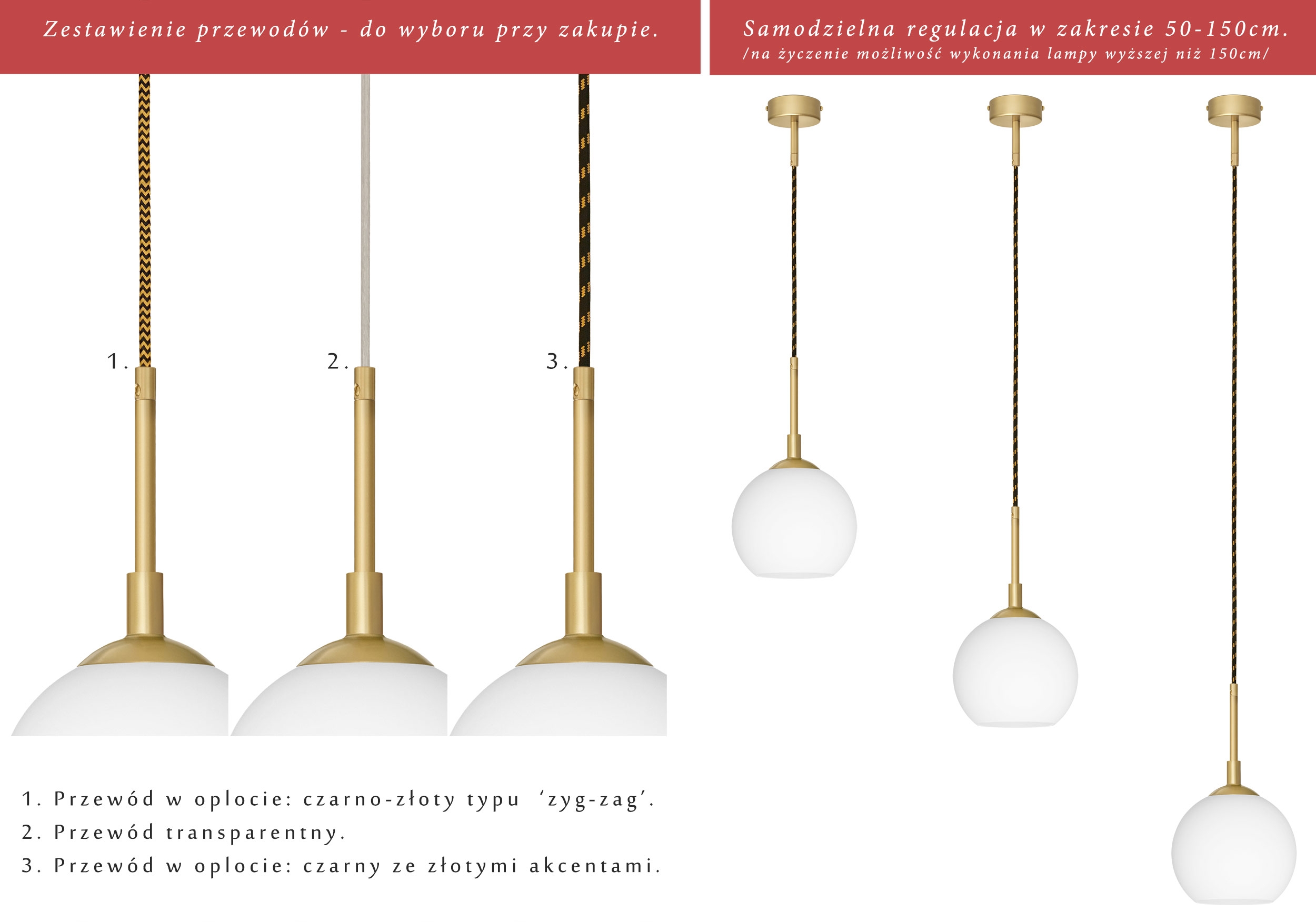 Lampa wisząca z mosiądzu z regulowaną wysokością EK-S1G-18 - obrazek 2