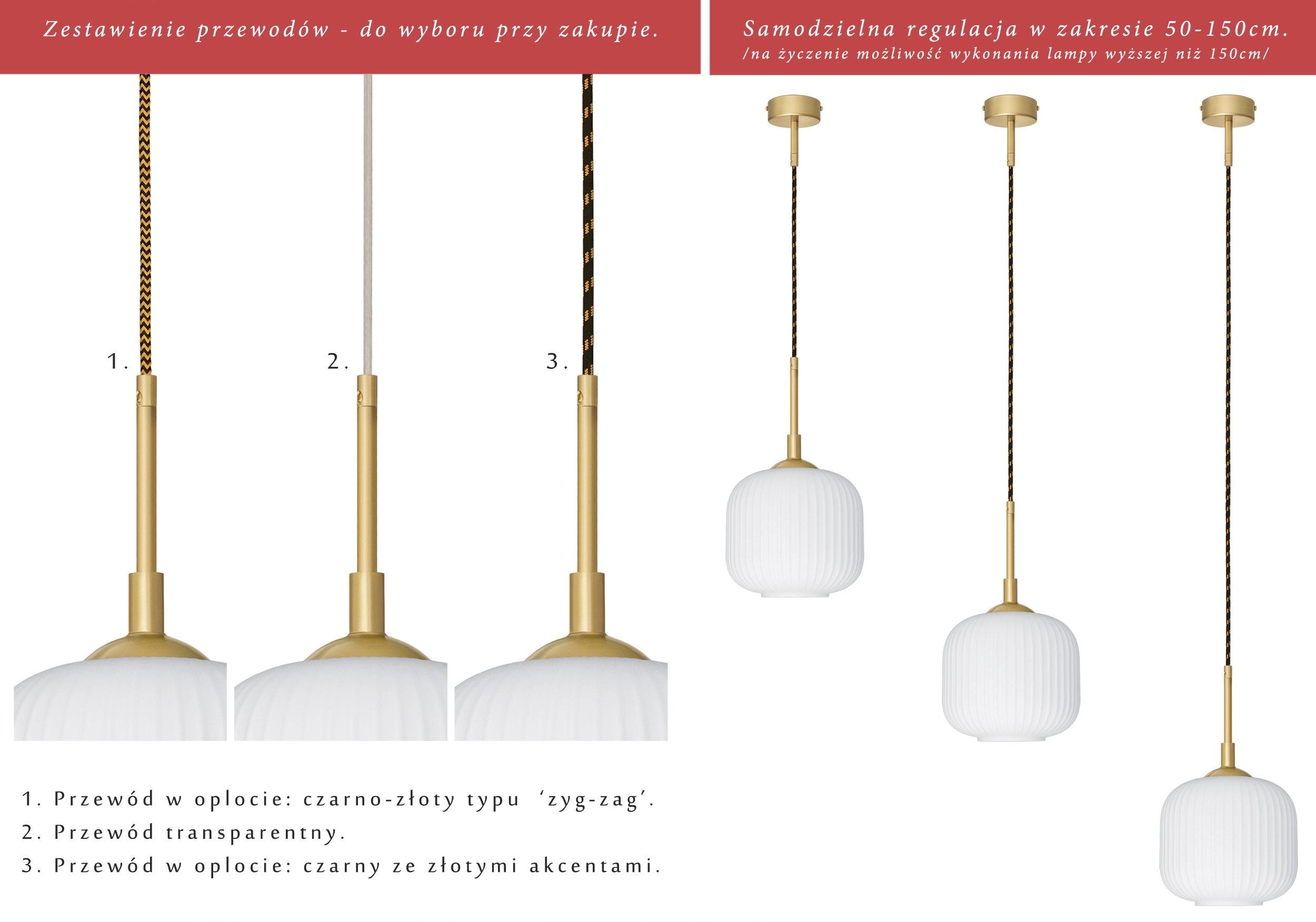 Złota lampa wisząca z ciekawym szklanym kloszem ER-S1G-19 - obrazek 2