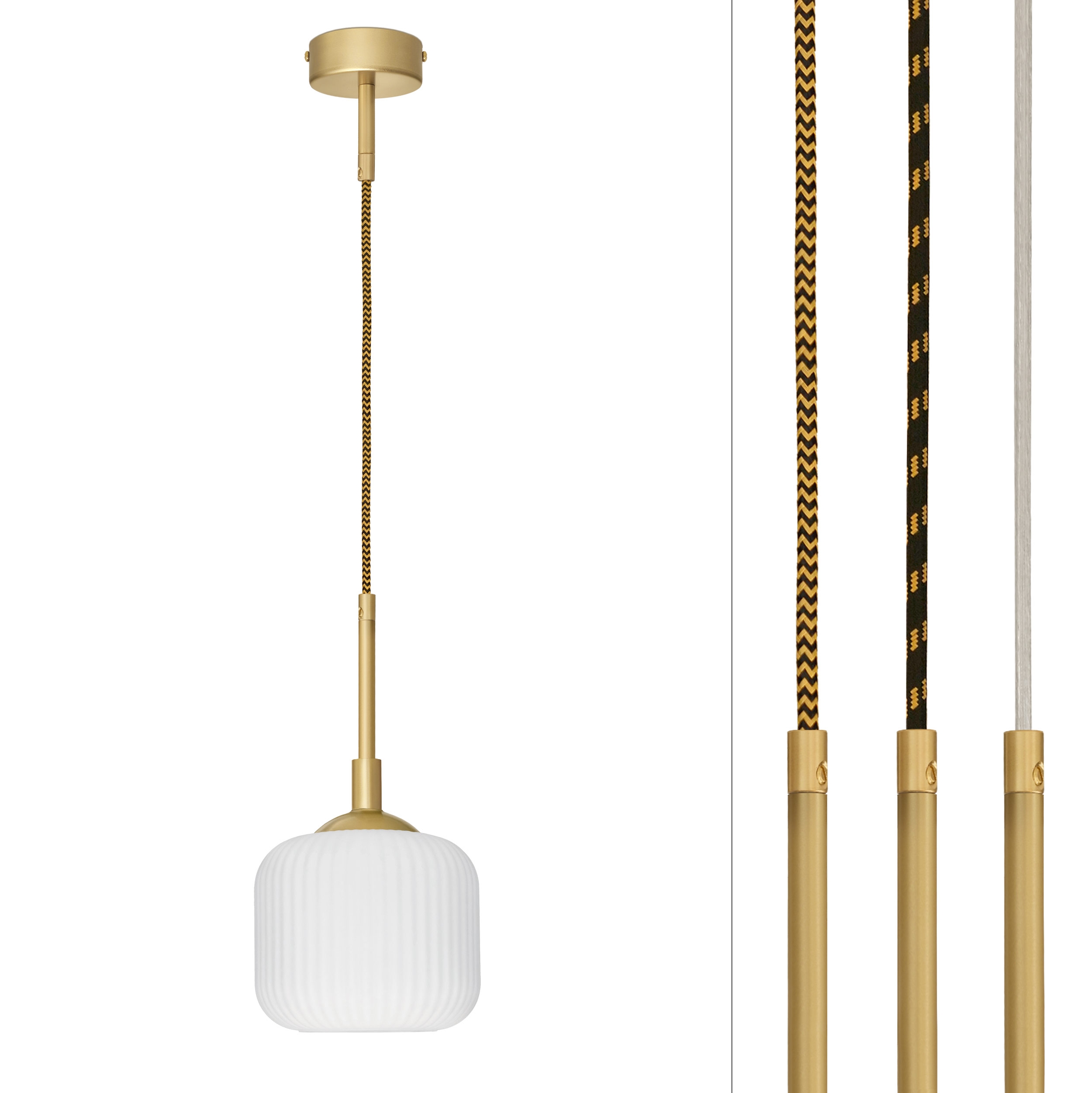 Mosiężna lampa wisząca na przewodzie z ryflowanym kloszem ER-S1G-15