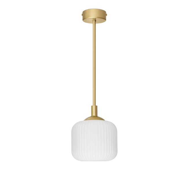 Złota delikatna lampa mosiężna wisząca z białym kloszem ER-S1U-15